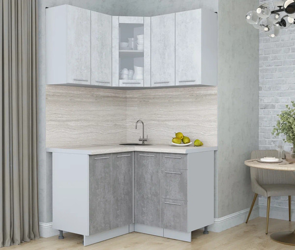 Изображение товара Кухонный гарнитур Интерлиния Мила Пластик 1.2x1.2 (оксид светлый/оксид темный/травертин серый)