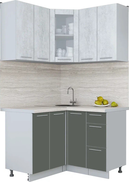 Изображение товара Кухонный гарнитур Интерлиния Мила Пластик 1.2x1.2 (оксид светлый/шторм/травертин серый)