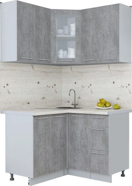 Изображение товара Кухонный гарнитур Интерлиния Мила Пластик 1.2x1.2 (оксид темный/оксид темный/бискайская сосна)