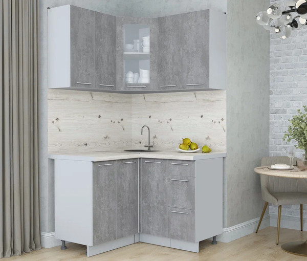 Изображение товара Кухонный гарнитур Интерлиния Мила Пластик 1.2x1.2 (оксид темный/оксид темный/бискайская сосна)