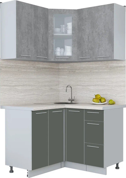 Изображение товара Кухонный гарнитур Интерлиния Мила Пластик 1.2x1.2 (оксид темный/шторм/травертин серый)