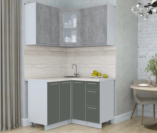 Изображение товара Кухонный гарнитур Интерлиния Мила Пластик 1.2x1.2 (оксид темный/шторм/травертин серый)