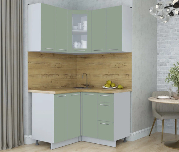 Изображение товара Кухонный гарнитур Интерлиния Мила Пластик 1.2x1.2 (полынь/полынь/дуб бунратти)