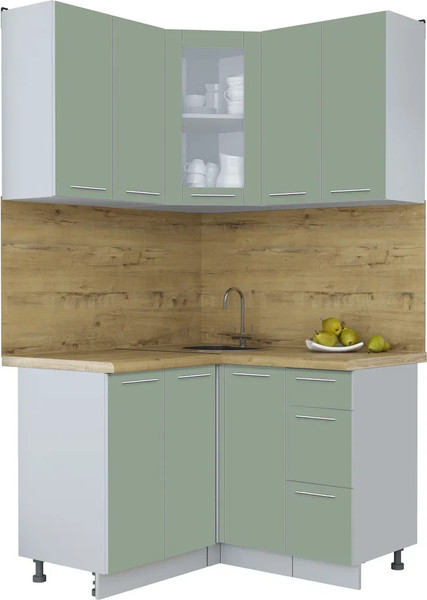 Изображение товара Кухонный гарнитур Интерлиния Мила Пластик 1.2x1.2 (полынь/полынь/дуб бунратти)