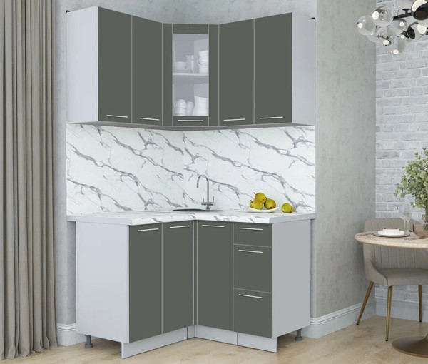 Изображение товара Кухонный гарнитур Интерлиния Мила Пластик 1.2x1.2 (шторм/шторм/белый гранит)