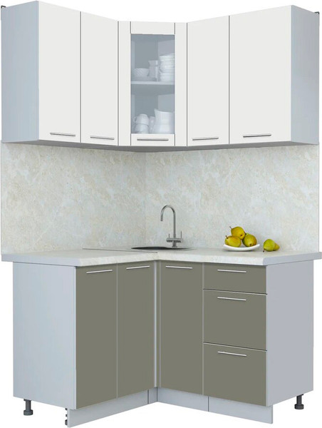 Изображение товара Кухонный гарнитур Интерлиния Мила Пластик 1.2x1.3 (зефирный/кварцевый/опал светлый)