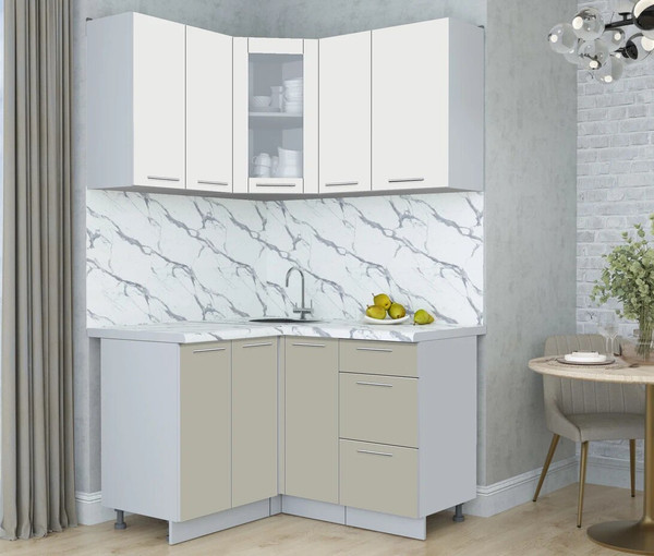 Изображение товара Кухонный гарнитур Интерлиния Мила Пластик 1.2x1.3 (зефирный/латте/белый гранит)