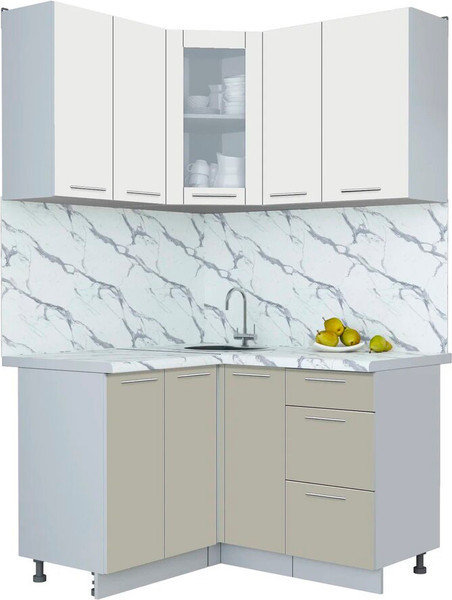 Изображение товара Кухонный гарнитур Интерлиния Мила Пластик 1.2x1.3 (зефирный/латте/белый гранит)