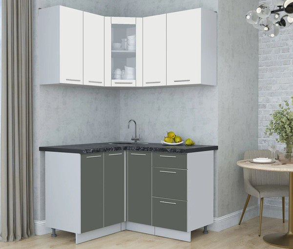 Изображение товара Кухонный гарнитур Интерлиния Мила Пластик 1.2x1.3 (зефирный/шторм/кастилло темный)