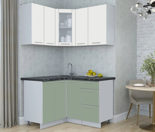 Изображение товара Кухонный гарнитур Интерлиния Мила Пластик 1.2x1.3 (зефирный/полынь/кастилло темный)