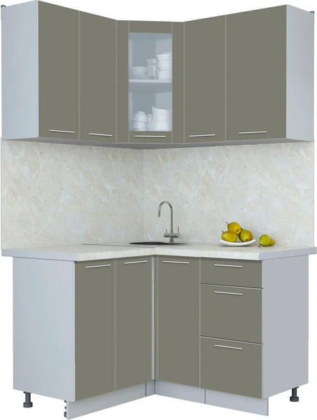 Изображение товара Кухонный гарнитур Интерлиния Мила Пластик 1.2x1.3 (кварцевый/кварцевый/опал светлый)