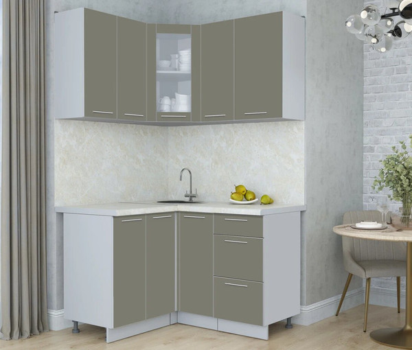 Изображение товара Кухонный гарнитур Интерлиния Мила Пластик 1.2x1.3 (кварцевый/кварцевый/опал светлый)