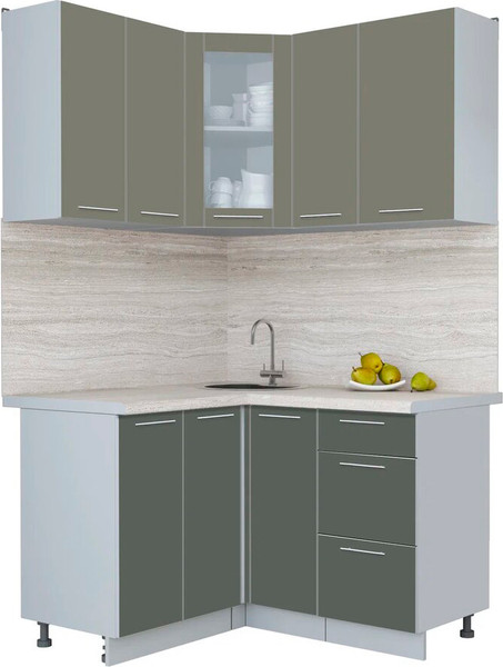 Изображение товара Кухонный гарнитур Интерлиния Мила Пластик 1.2x1.3 (кварцевый/шторм/травертин серый)
