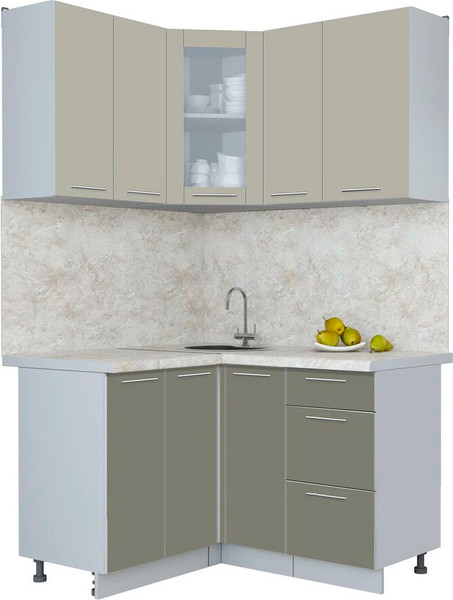 Изображение товара Кухонный гарнитур Интерлиния Мила Пластик 1.2x1.3 (латте/кварцевый/опал светлый)