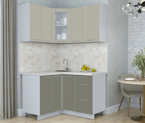 Изображение товара Кухонный гарнитур Интерлиния Мила Пластик 1.2x1.3 (латте/кварцевый/опал светлый)