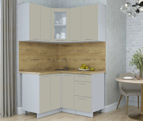 Изображение товара Кухонный гарнитур Интерлиния Мила Пластик 1.2x1.3 (латте/латте/дуб бунратти)