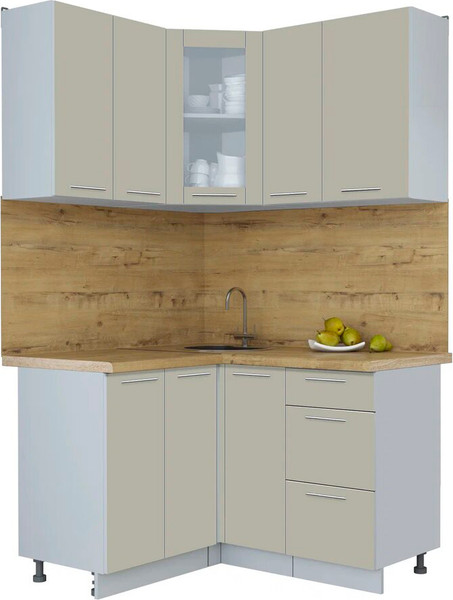 Изображение товара Кухонный гарнитур Интерлиния Мила Пластик 1.2x1.3 (латте/латте/дуб бунратти)