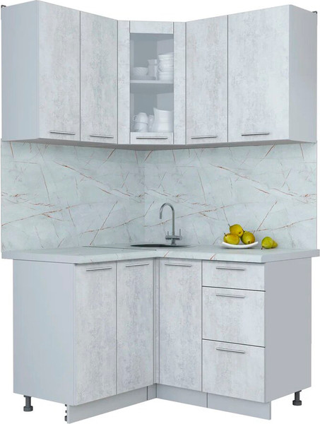 Изображение товара Кухонный гарнитур Интерлиния Мила Пластик 1.2x1.3 (оксид светлый/оксид светлый/серый каспий)