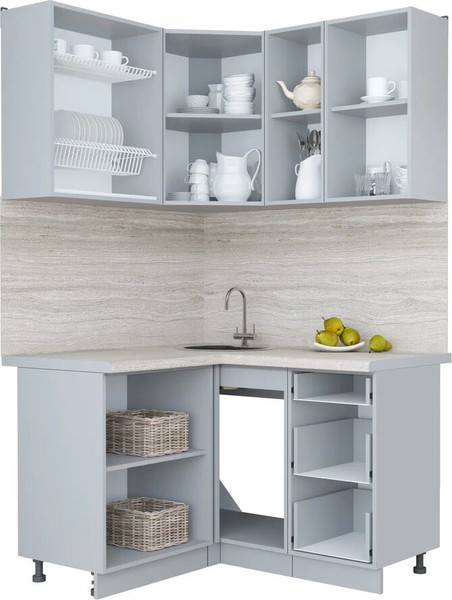 Изображение товара Кухонный гарнитур Интерлиния Мила Пластик 1.2x1.3 (оксид светлый/оксид светлый/серый каспий)