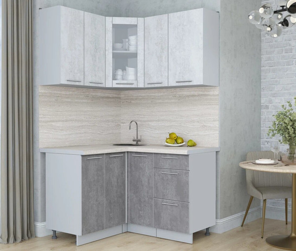 Изображение товара Кухонный гарнитур Интерлиния Мила Пластик 1.2x1.3 (оксид светлый/оксид темный/травертин серый)