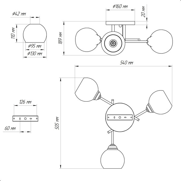 Изображение товара Люстра Элетех Лютик НПБ 01-3x60-191 Е27 / 1005405465 (131 черный муар/золотой)