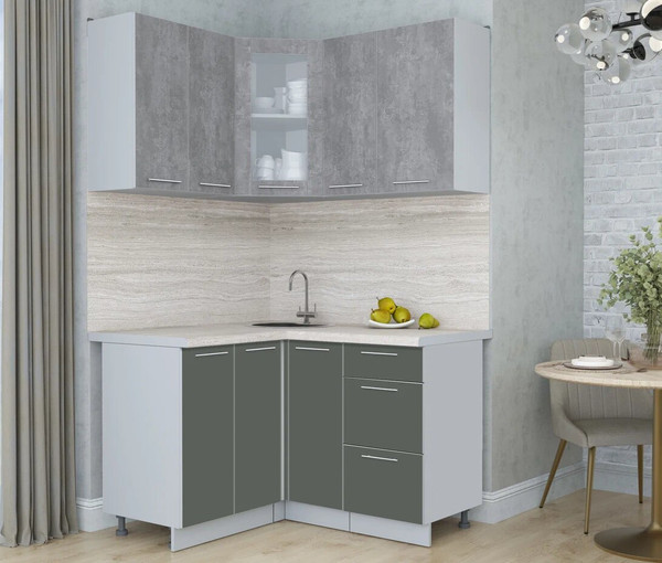 Изображение товара Кухонный гарнитур Интерлиния Мила Пластик 1.2x1.3 (оксид темный/шторм/травертин серый)