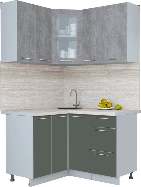 Изображение товара Кухонный гарнитур Интерлиния Мила Пластик 1.2x1.3 (оксид темный/шторм/травертин серый)