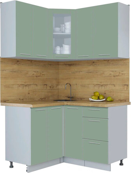 Изображение товара Кухонный гарнитур Интерлиния Мила Пластик 1.2x1.3 (полынь/полынь/дуб бунратти)