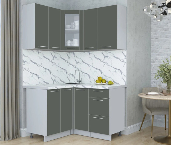 Изображение товара Кухонный гарнитур Интерлиния Мила Пластик 1.2x1.3 (шторм/шторм/белый гранит)