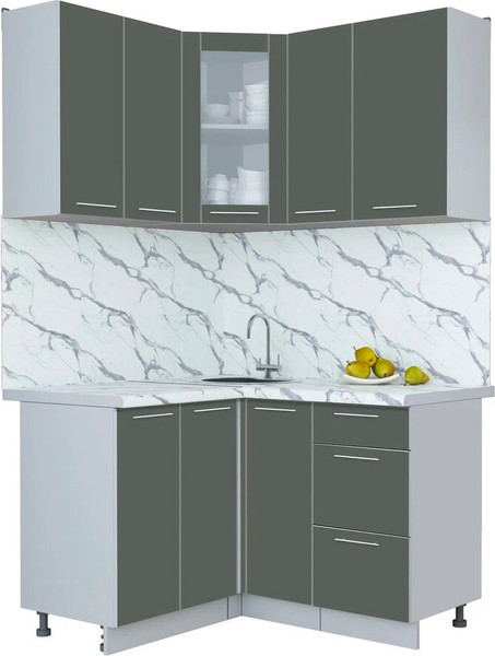 Изображение товара Кухонный гарнитур Интерлиния Мила Пластик 1.2x1.3 (шторм/шторм/белый гранит)