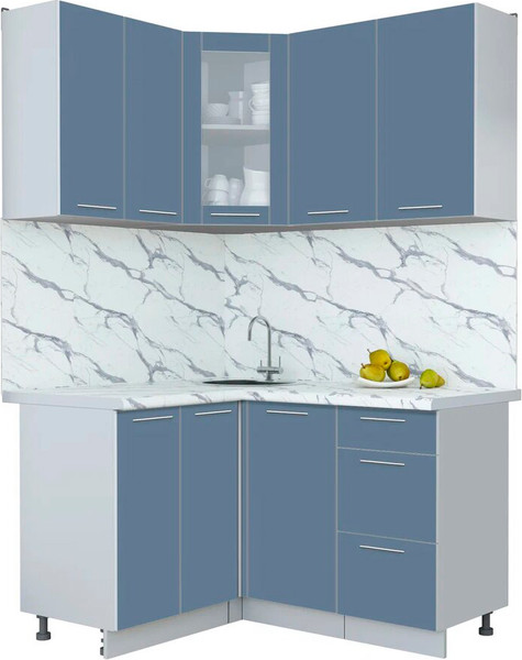 Изображение товара Кухонный гарнитур Интерлиния Мила Пластик 1.2x1.4 (арктический/арктический/белый гранит)