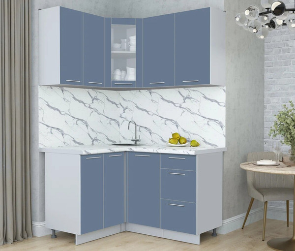 Изображение товара Кухонный гарнитур Интерлиния Мила Пластик 1.2x1.4 (арктический/арктический/белый гранит)