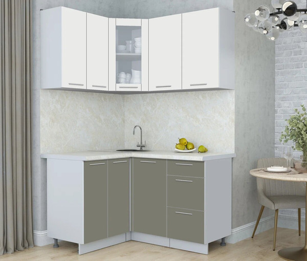 Изображение товара Кухонный гарнитур Интерлиния Мила Пластик 1.2x1.4 (зефирный/кварцевый/опал светлый)