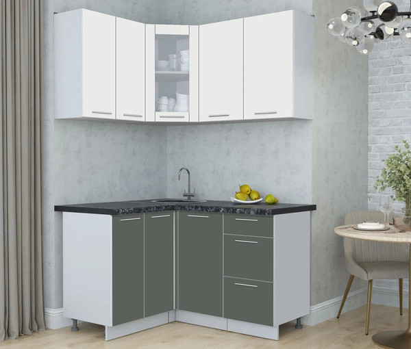 Изображение товара Кухонный гарнитур Интерлиния Мила Пластик 1.2x1.4 (зефирный/шторм/кастилло темный)