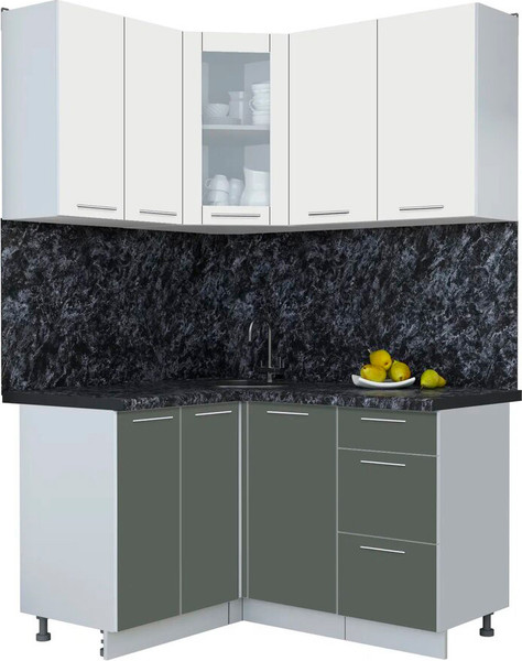 Изображение товара Кухонный гарнитур Интерлиния Мила Пластик 1.2x1.4 (зефирный/шторм/кастилло темный)