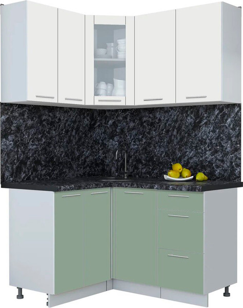 Изображение товара Кухонный гарнитур Интерлиния Мила Пластик 1.2x1.4 (зефирный/полынь/кастилло темный)