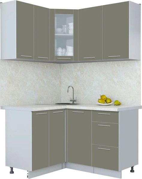 Изображение товара Кухонный гарнитур Интерлиния Мила Пластик 1.2x1.4 (кварцевый/кварцевый/опал светлый)