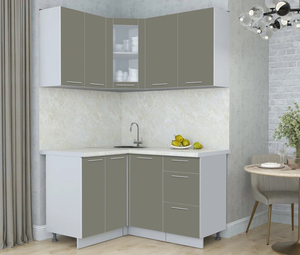 Изображение товара Кухонный гарнитур Интерлиния Мила Пластик 1.2x1.4 (кварцевый/кварцевый/опал светлый)