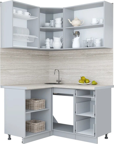 Изображение товара Кухонный гарнитур Интерлиния Мила Пластик 1.2x1.4 (кварцевый/шторм/травертин серый)