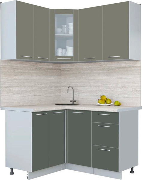 Изображение товара Кухонный гарнитур Интерлиния Мила Пластик 1.2x1.4 (кварцевый/шторм/травертин серый)