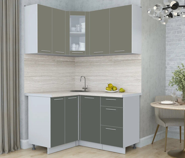 Изображение товара Кухонный гарнитур Интерлиния Мила Пластик 1.2x1.4 (кварцевый/шторм/травертин серый)