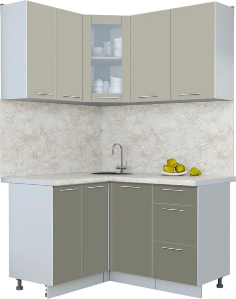 Изображение товара Кухонный гарнитур Интерлиния Мила Пластик 1.2x1.4 (латте/кварцевый/опал светлый)