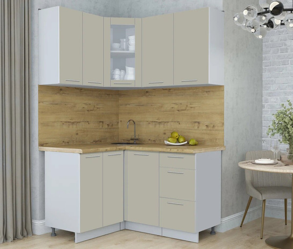 Изображение товара Кухонный гарнитур Интерлиния Мила Пластик 1.2x1.4 (латте/латте/дуб бунратти)