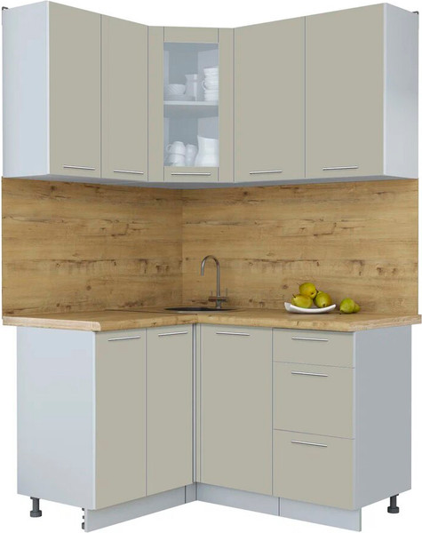 Изображение товара Кухонный гарнитур Интерлиния Мила Пластик 1.2x1.4 (латте/латте/дуб бунратти)