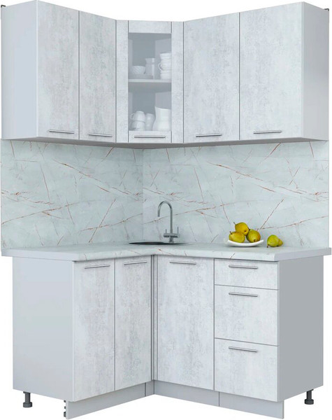 Изображение товара Кухонный гарнитур Интерлиния Мила Пластик 1.2x1.4 (оксид светлый/оксид светлый/серый каспий)