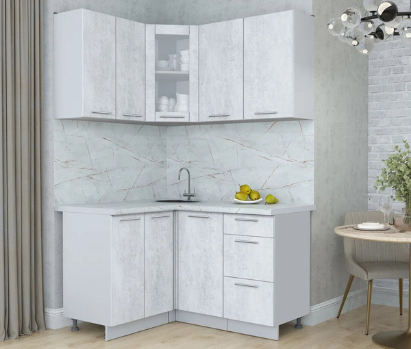 Изображение товара Кухонный гарнитур Интерлиния Мила Пластик 1.2x1.4 (оксид светлый/оксид светлый/серый каспий)