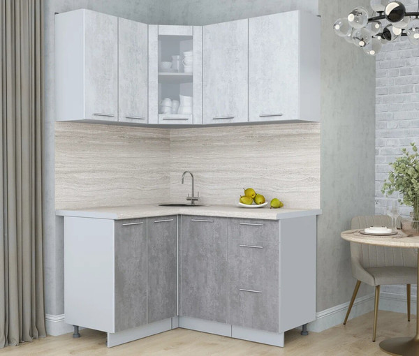 Изображение товара Кухонный гарнитур Интерлиния Мила Пластик 1.2x1.4 (оксид светлый/оксид темный/травертин серый)