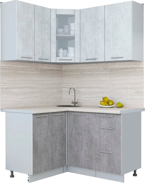 Изображение товара Кухонный гарнитур Интерлиния Мила Пластик 1.2x1.4 (оксид светлый/оксид темный/травертин серый)