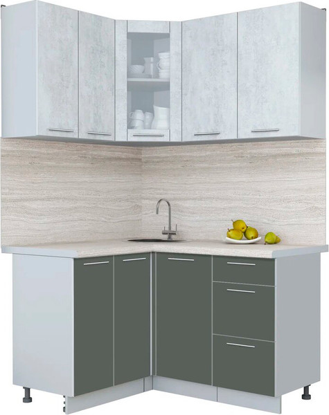 Изображение товара Кухонный гарнитур Интерлиния Мила Пластик 1.2x1.4 (оксид светлый/шторм/травертин серый)