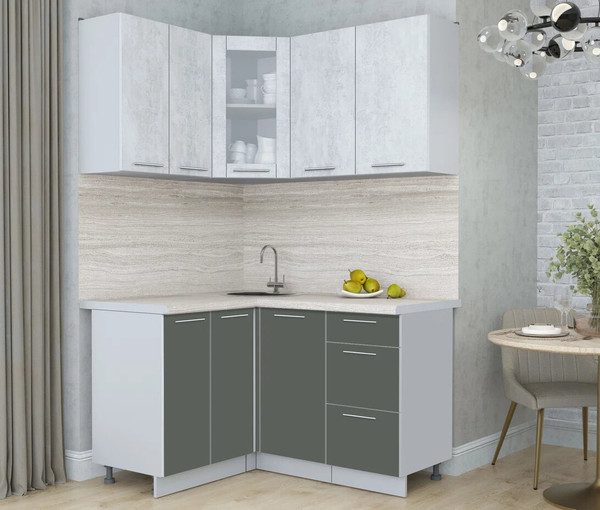 Изображение товара Кухонный гарнитур Интерлиния Мила Пластик 1.2x1.4 (оксид светлый/шторм/травертин серый)